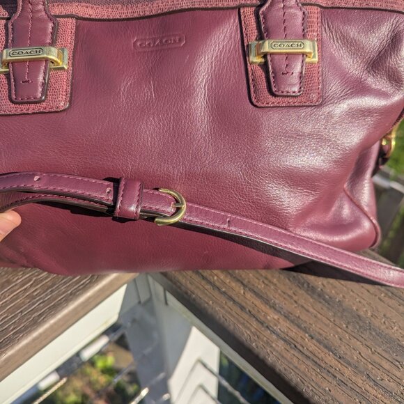 Vintage Coach Bordeaux Leather Satchel Handbag Tote Purse Gold and Maroon - Picture 10 of 11